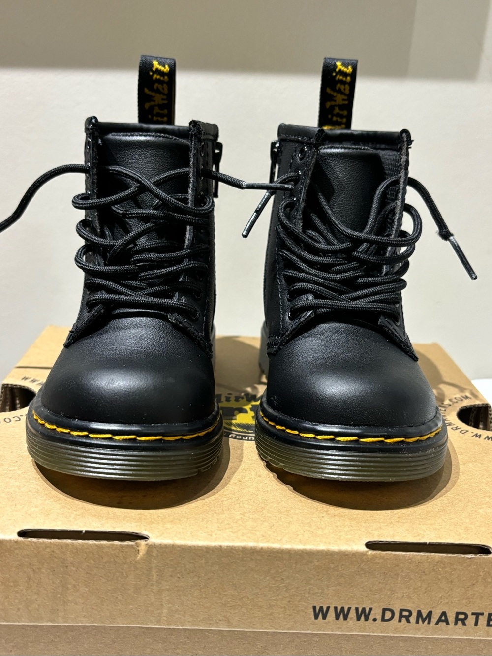 Dr. Martens Kids' Black Leather Lace-Up Combat Boots